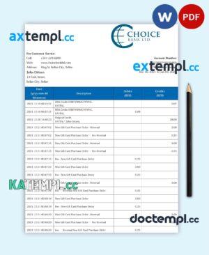 sample Belize Choice Bank statement template in Word and PDF format download