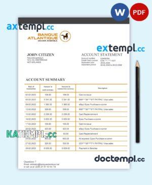 sample Benin Banque Atlantique bank statement template in Word and PDF format download