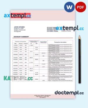 sample Bosnia and Herzegovina Addiko bank statement template in Word and PDF format download