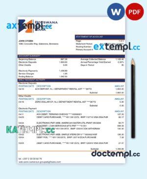 sample Botswana Savings Bank statement template in Word and PDF format download
