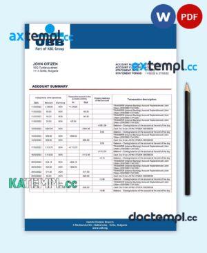 sample Bulgaria UBB bank proof of addres statement template in Word and PDF format download