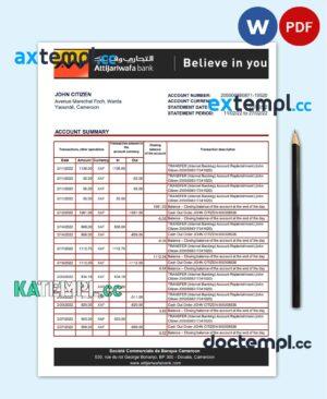sample Cameroon SCB bank statement template in Word and PDF format download