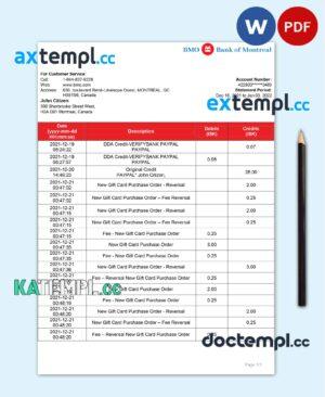 sample Canada Bank of Montreal bank statement template in Word and PDF format (.doc and .pdf) download