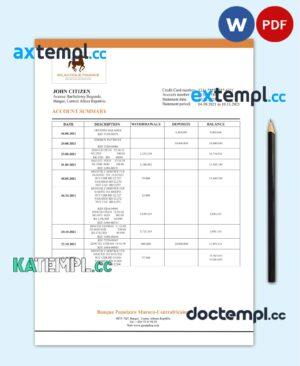 sample Central African Republic Banque Populaire Maroco Centrafricaine bank statement template in Word and PDF format download