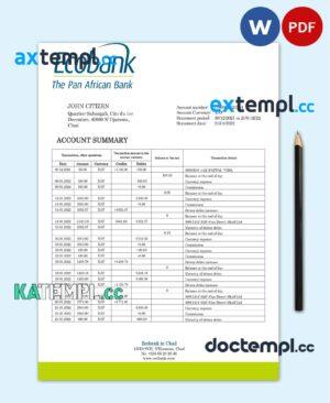 sample Chad Ecobank bank statement template in Word and PDF format download