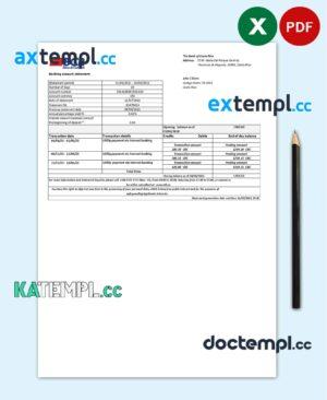 sample Costa Rica The Bank of Costa Rica bank statement easy to fill template in Excel and PDF format download