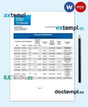 sample Cote d'Ivoire Citibank bank statement template in Word and PDF format download