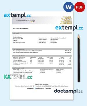 sample Ecuador Central Bank of Ecuador proof of address bank statement template in Word and PDF format download