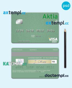 sample Finland Aktia Savings Bank visa card fully editable template in PSD format download