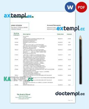 sample Finland Aland Bank statement template in Word and PDF format download