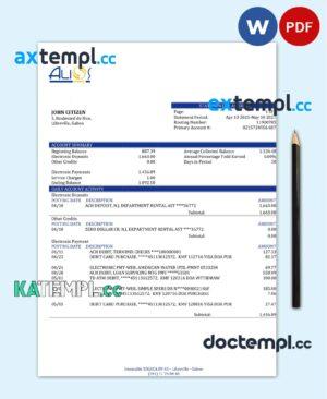 sample Gabon Alios Finance bank statement template in Word and PDF format download