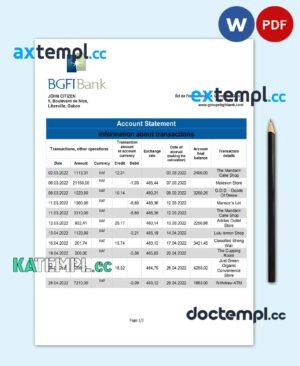 sample Gabon BGFI bank statement template in Word and PDF format download