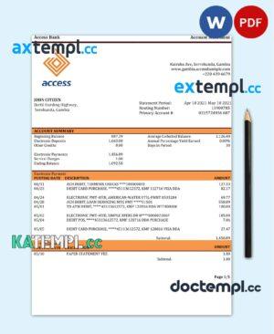 sample Gambia Access bank statement template in Word and PDF format download