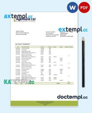 sample Gambia Arab Gambian Islamic bank statement template in Word and PDF format download