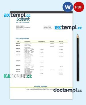 sample Ghana Ecobank proof of address bank statement template in Word and PDF format download