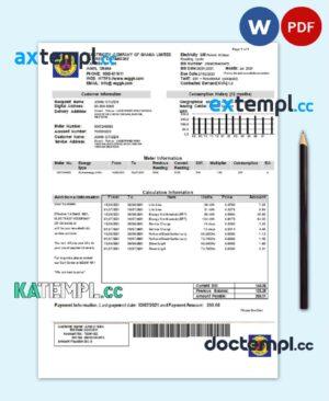 sample Ghana Electricity Company of Ghana utility bill template in Word and PDF format download