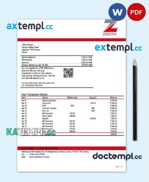 sample Ghana Zenith proof of address bank statement template in Word and PDF format download