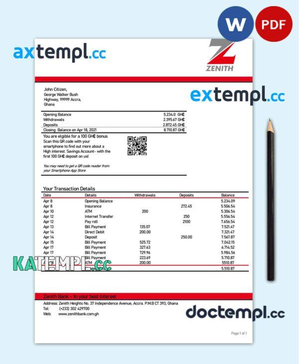 Sample Ghana Zenith Proof Of Address Bank Statement Template In Word 