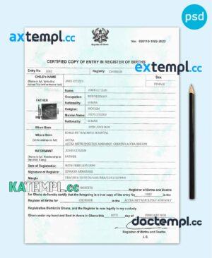 sample Ghana birth certificate template in PSD format download