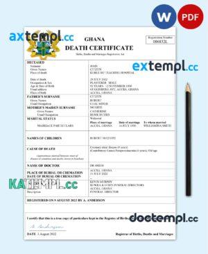 sample Ghana vital record death certificate Word and PDF template download