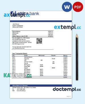 sample Greece Attica proof of address bank statement template in Word and PDF format, .doc and .pdf format download