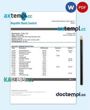 sample Grenada Republic bank statement template in Word and PDF format download