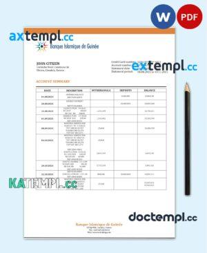 sample Guinea Banque Islamique de Guinée proof of address bank statement template in Word and PDF format download