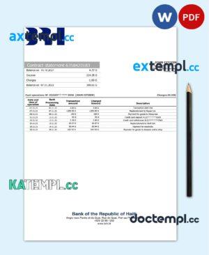 sample Haiti BRH bank statement template in Word and PDF format download