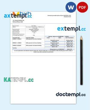 sample Haiti BUH bank statement template in Word and PDF format download