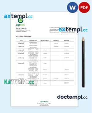 sample Hungary OTP Bank statement template in Word and PDF format download