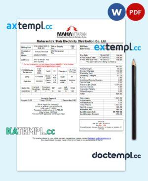 sample India Mahavitaran Co Ltd utility bill template in Word and PDF format download