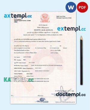 sample India death certificate template in Word and PDF format download