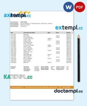 sample Indonesia Mandiri proof of address bank statement in Word and PDF format download