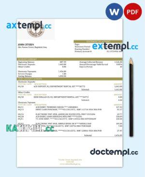 sample Iraq Rasheed proof of address bank statement in Word and PDF format download