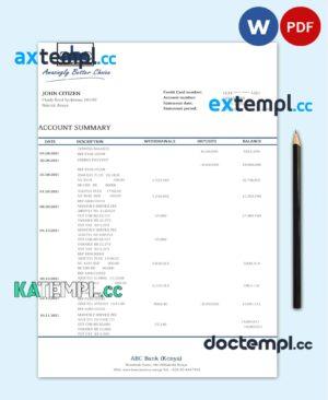 sample Kenya ABC Bank proof of address statement template in Word and PDF format, .doc and .pdf format download