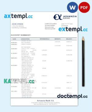 sample Luxembourg Advanzia bank proof of address statement template in Word and PDF format, .doc and .pdf format download