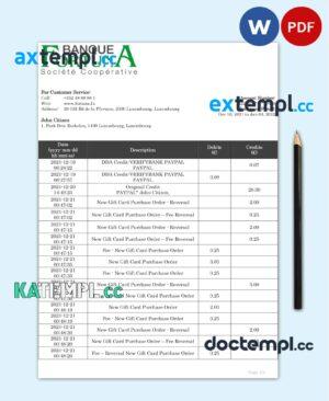sample Luxembourg Fortuna Banque bank proof of address statement template in Word and PDF format, .doc and .pdf format download