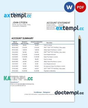 sample Madagascar Acces Banque bank statement template in Word and PDF format download