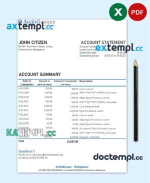 sample Madagascar Acces Banque statement Excel and PDF template download
