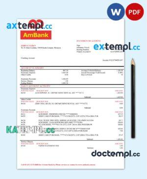 sample Malaysia Ambank bank statement template, Word and PDF format (.doc and .pdf) download