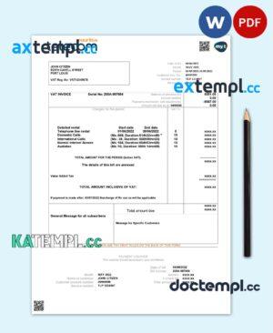 sample Mauritius Telecom Mauritius utility bill template in Word and PDF format download