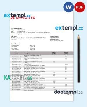 sample Mexico Banorte bank statement template in Word and PDF format download