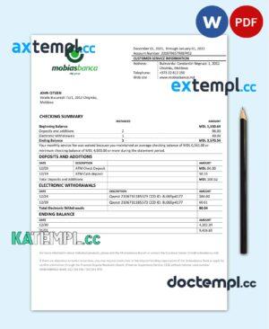 sample Moldova Mobiasbanca bank statement template in Word and PDF format download