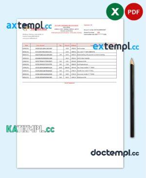 sample Moldova Procredit bank statement easy to fill template in .xls and .pdf file format download