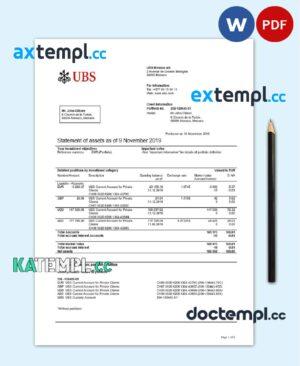 sample Monaco UBS bank proof of address statement template in Word and PDF format (.doc and .pdf) download