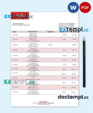 sample Mozambique Moza bank statement template in Word and PDF format download