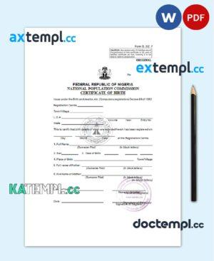 sample Nigeria birth certificate template in Word and PDF format download