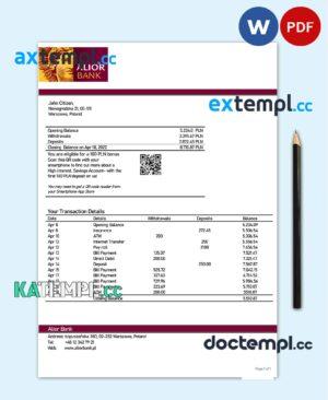 sample Poland Alior bank statement template in Word and PDF format download
