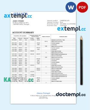 sample Portugal Abanca bank statement in Word and PDF format download