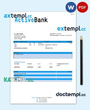 sample Portugal Activobank S.A. bank statement in Word and PDF format download